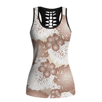 Mocha Mousse Aloha Hawaii Hollow Tank Top Monstera Hibiscus Plumeria Seamless Vibes LT14 Female Mocha Mousse - Polynesian Pride