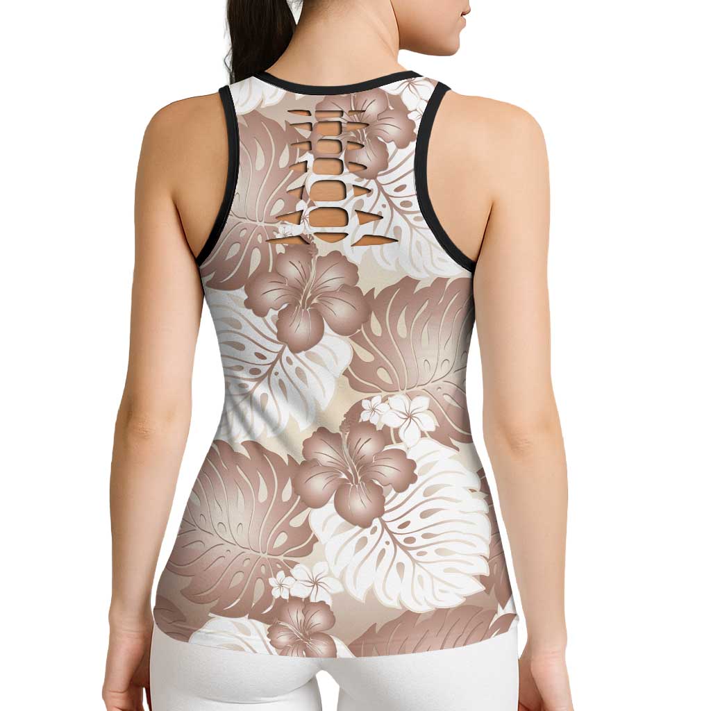 Mocha Mousse Aloha Hawaii Hollow Tank Top Monstera Hibiscus Plumeria Seamless Vibes LT14 - Polynesian Pride