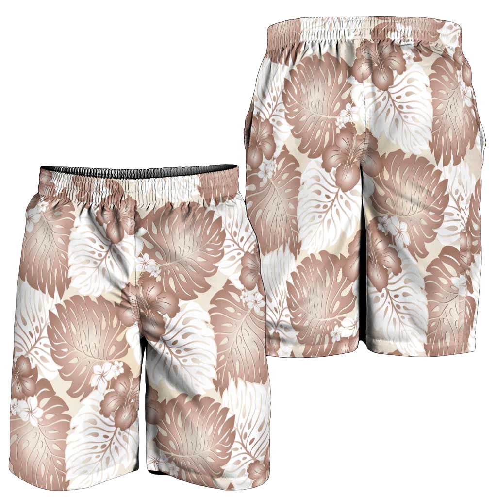 Mocha Mousse Aloha Hawaii Shorts for Men Monstera Hibiscus Plumeria Seamless Vibes - Polynesian Pride