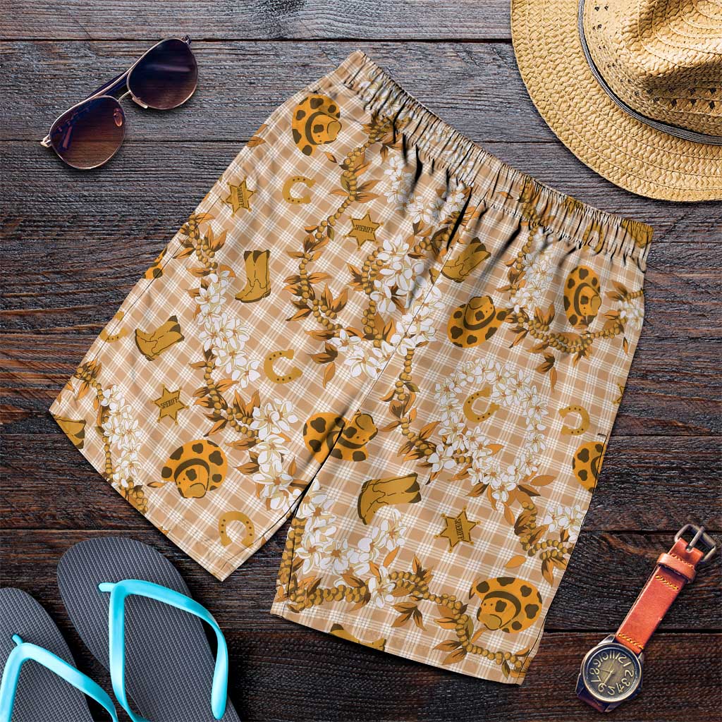 Mokihana Maile Ilima Leis Paniolo Palaka Shorts for Men Hawaiian Kula Spirit LT9 Gold - Polynesian Pride
