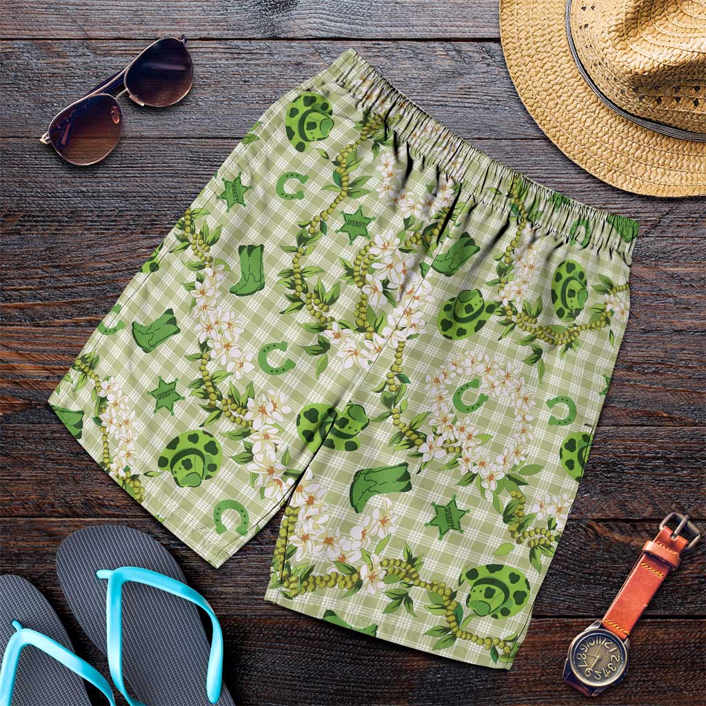 Mokihana Maile Ilima Leis Paniolo Palaka Shorts for Men Hawaiian Omaomo Ala Spirit LT9 Green - Polynesian Pride
