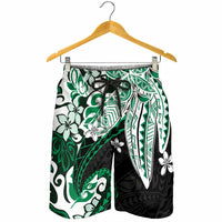 Monstera Plumeria Flowers Green Shorts for Men Polynesian Pattern