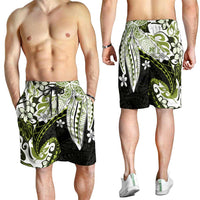 Monstera Plumeria Flowers Olive Green Shorts for Men Polynesian Pattern