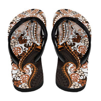 Monstera Plumeria Flowers Orange Flip Flops Polynesian Pattern