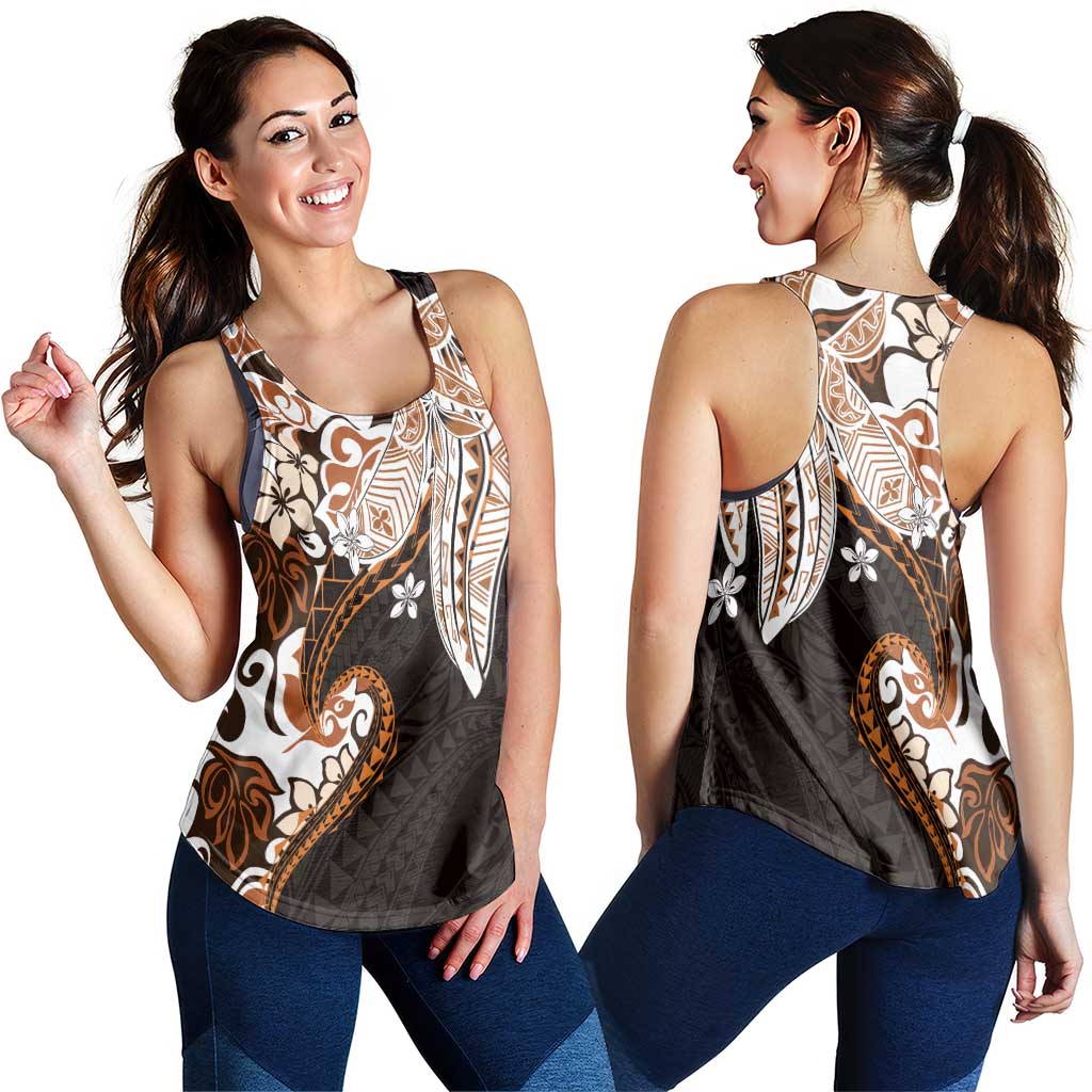 Monstera Plumeria Flowers Orange Women Racerback Tank Polynesian Pattern