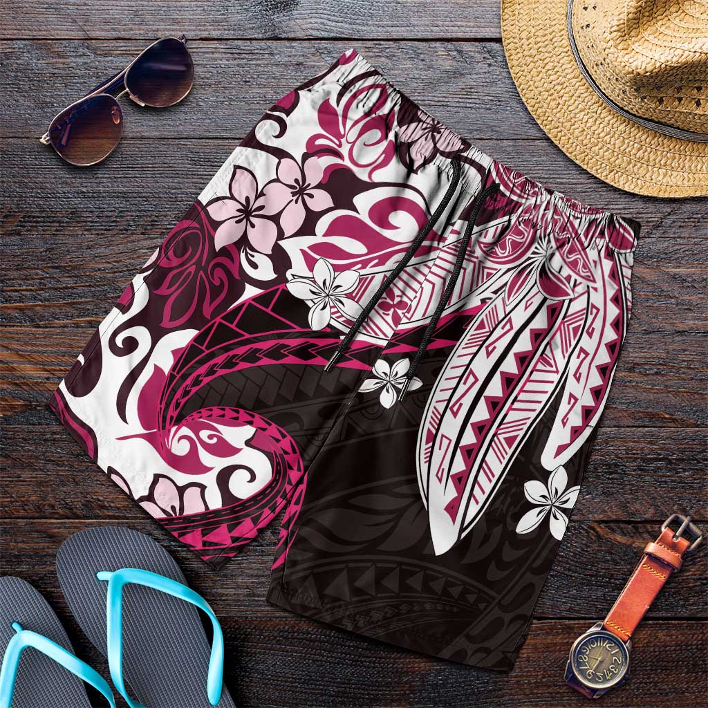 Monstera Plumeria Flowers Pink Shorts for Men Polynesian Pattern