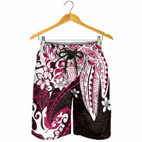 Monstera Plumeria Flowers Pink Shorts for Men Polynesian Pattern