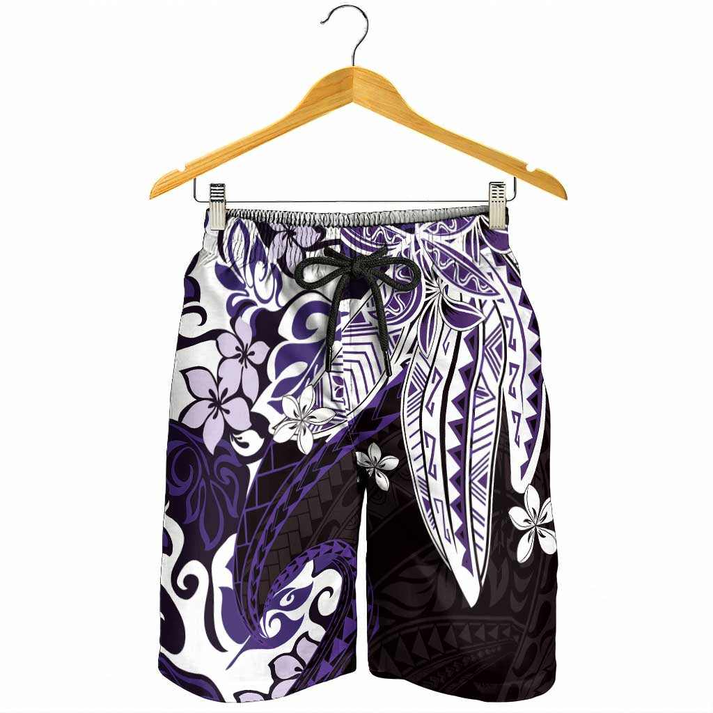 Monstera Plumeria Flowers Purple Shorts for Men Polynesian Pattern