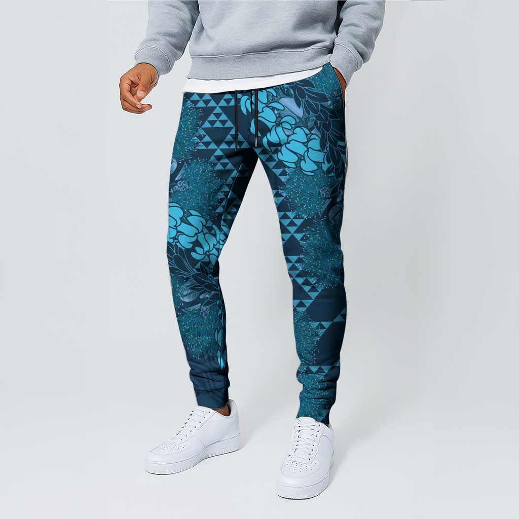 Naval Night Aloha Hawaii Jogger Pants Hawaiian Kakau Ohia Lehua Lei - Polynesian Pride