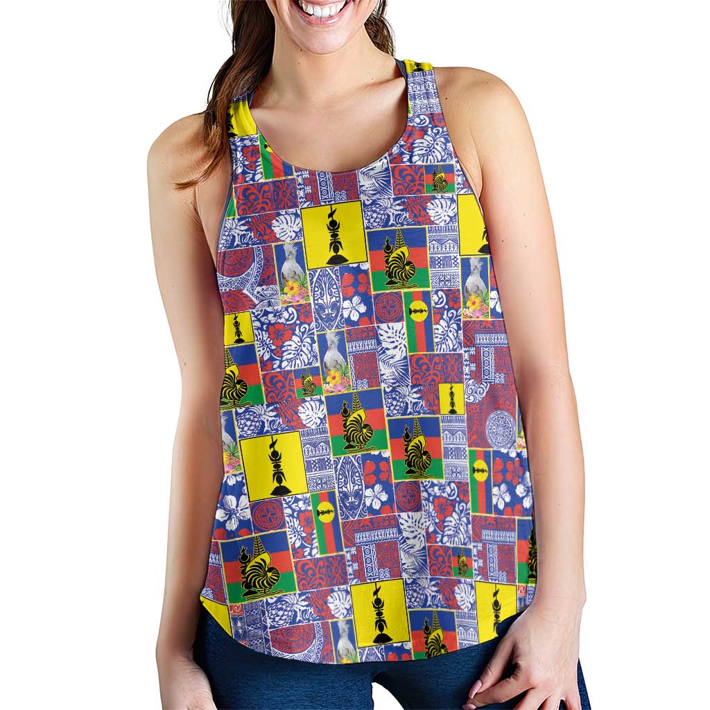 New Caledonia Joyeux Noel Women Racerback Tank Pacific Patchwork Xmas Vibes - Polynesian Pride