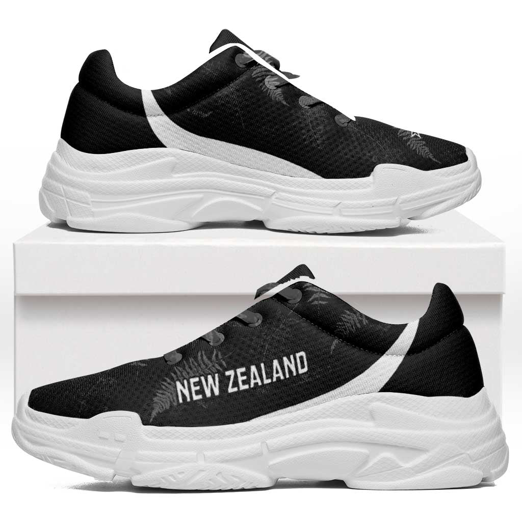 New Zealand 2026 Football Chunky Sneakers Go All White Silver Fern Curve Stylized - Polynesian Pride