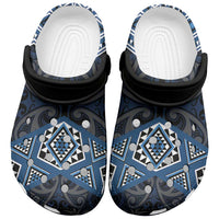 New Zealand Aotearoa Clogs Shoes Blue Taniko Art Maori Pattern - Polynesian Pride