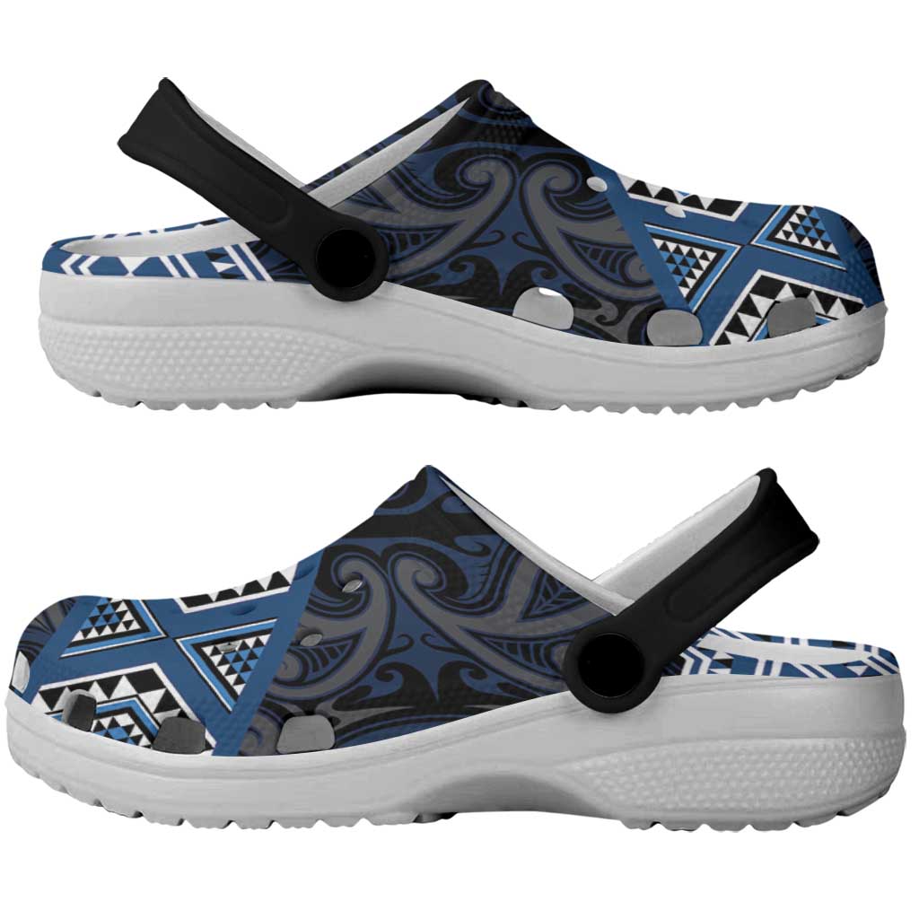 New Zealand Aotearoa Clogs Shoes Blue Taniko Art Maori Pattern - Polynesian Pride