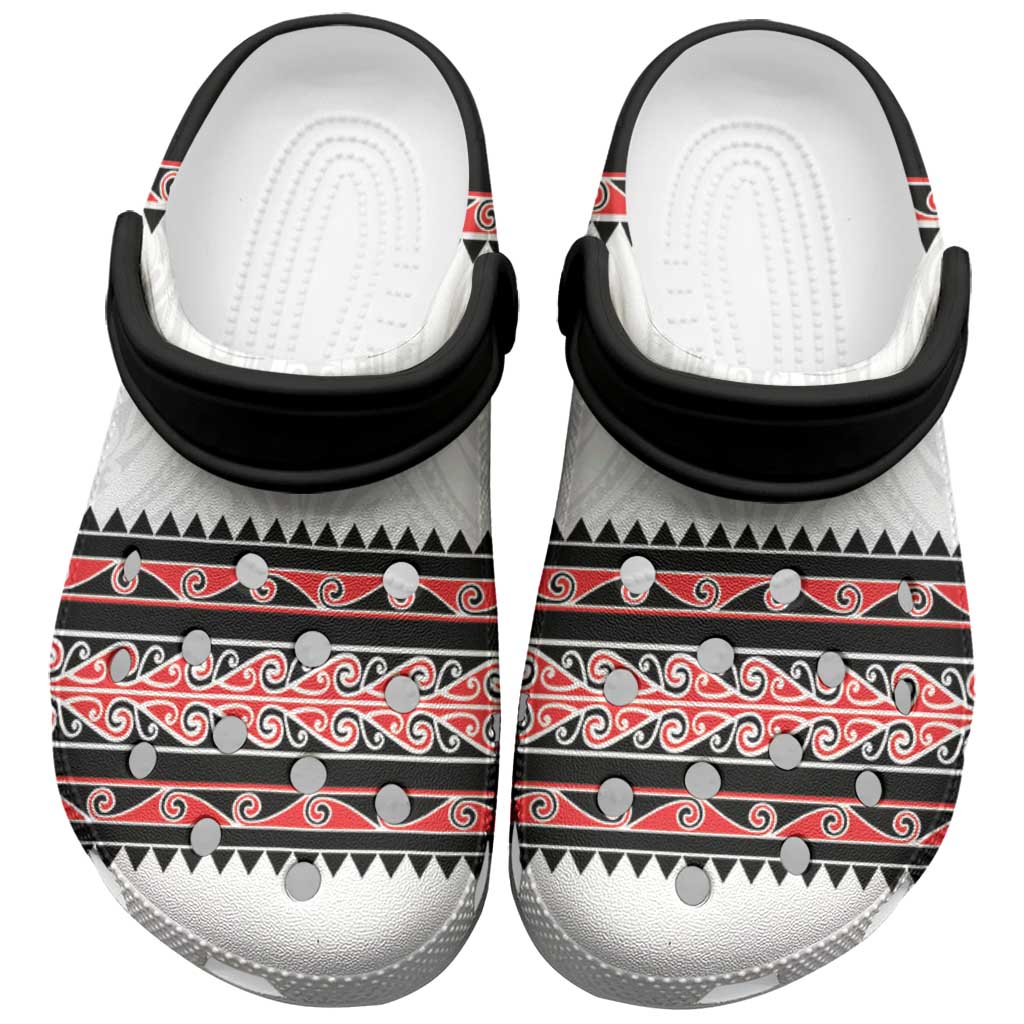 New Zealand Aotearoa Clogs Shoes With Kowhaiwhai Pattern Red Version - Polynesian Pride