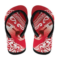New Zealand Aotearoa Darts Masters Flip Flops Maori Art Tattoo with Tribal Dart Symbol Red - Polynesian Pride
