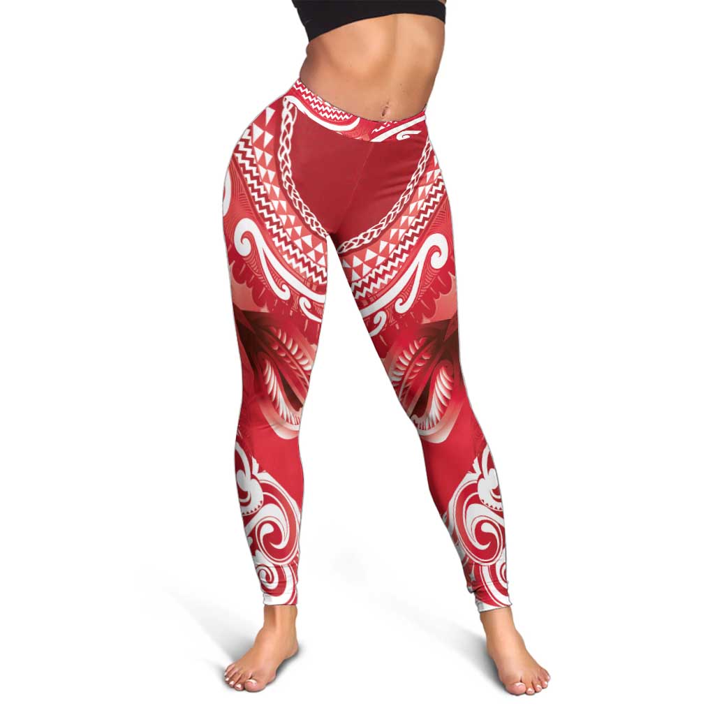 New Zealand Aotearoa Darts Masters Leggings Maori Art Tattoo with Tribal Dart Symbol Red - Polynesian Pride