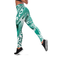 New Zealand Aotearoa Darts Masters Leggings Maori Art Tattoo with Tribal Dart Symbol Teal Color - Polynesian Pride