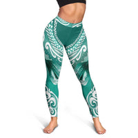 New Zealand Aotearoa Darts Masters Leggings Maori Art Tattoo with Tribal Dart Symbol Teal Color - Polynesian Pride