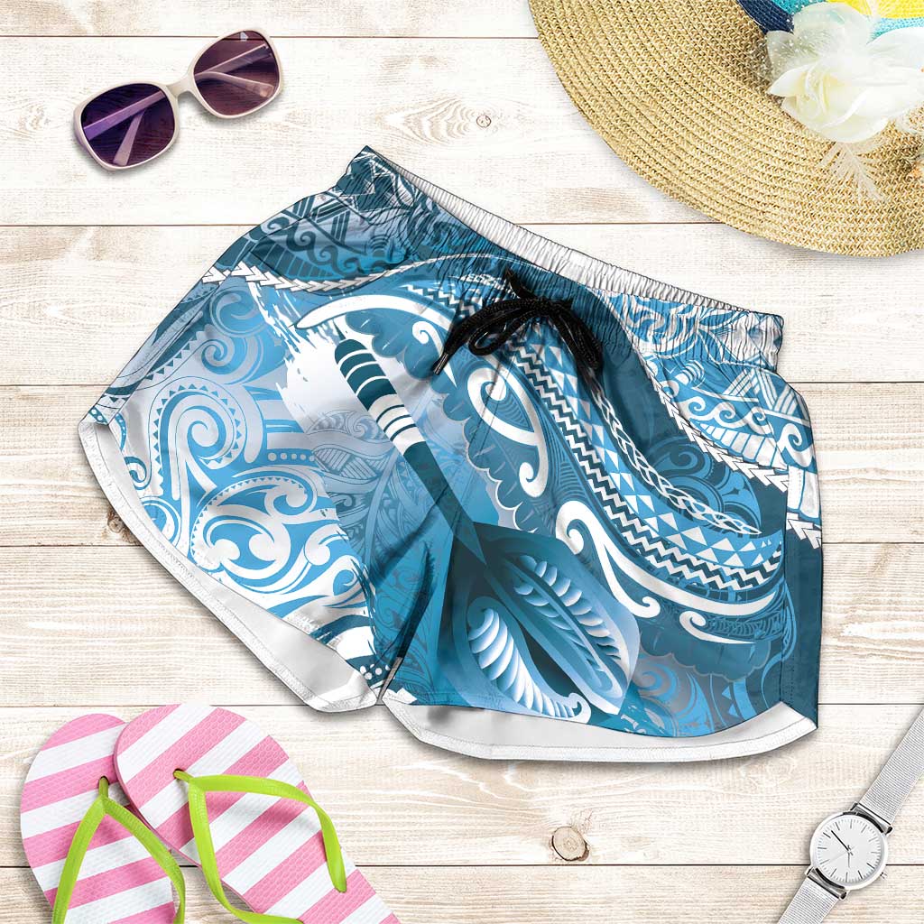 New Zealand Aotearoa Darts Masters Shorts for Women Maori Art Tattoo with Tribal Dart Symbol Blue - Polynesian Pride