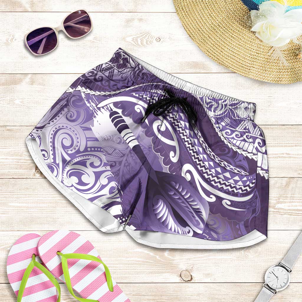 New Zealand Aotearoa Darts Masters Shorts for Women Maori Art Tattoo with Tribal Dart Symbol Purple - Polynesian Pride