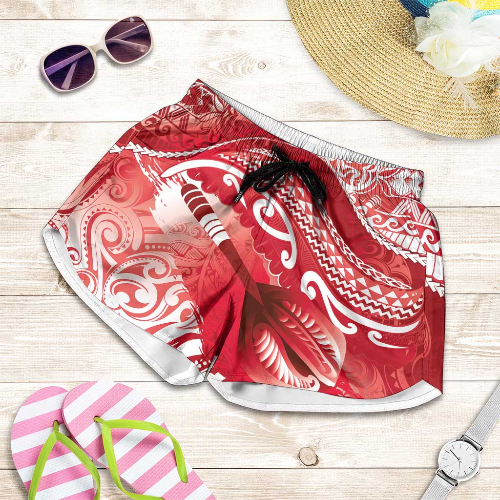 New Zealand Aotearoa Darts Masters Shorts for Women Maori Art Tattoo with Tribal Dart Symbol Red - Polynesian Pride