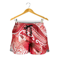 New Zealand Aotearoa Darts Masters Shorts for Women Maori Art Tattoo with Tribal Dart Symbol Red - Polynesian Pride
