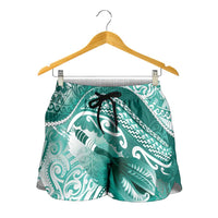 New Zealand Aotearoa Darts Masters Shorts for Women Maori Art Tattoo with Tribal Dart Symbol Teal Color - Polynesian Pride