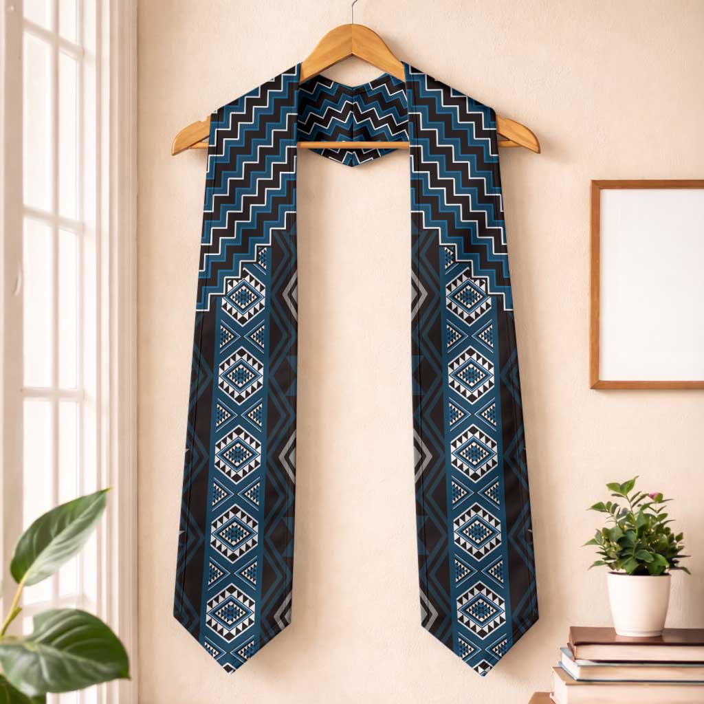 New Zealand Aotearoa Graduation Stole Blue Poutama With Taniko Pattern