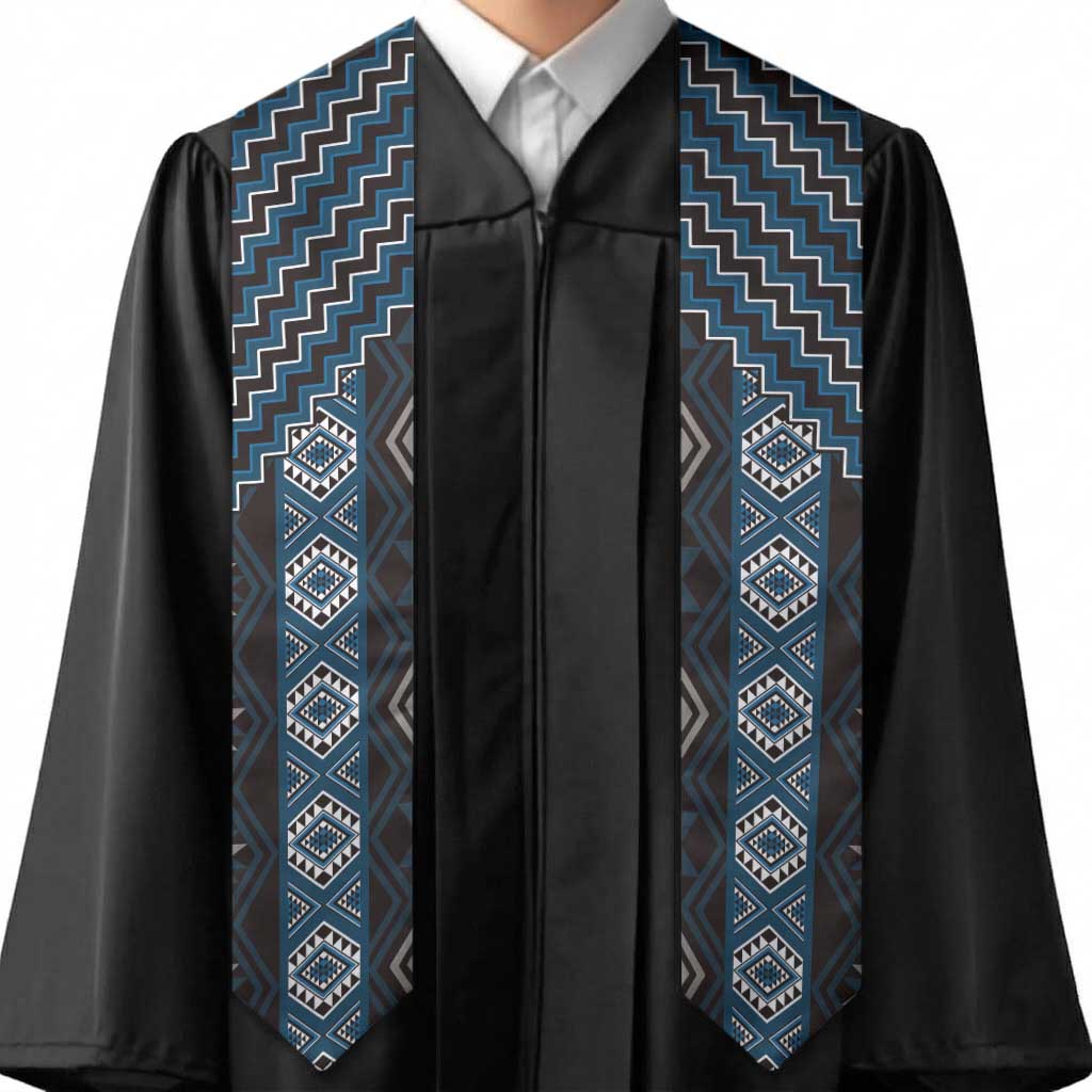 New Zealand Aotearoa Graduation Stole Blue Poutama With Taniko Pattern