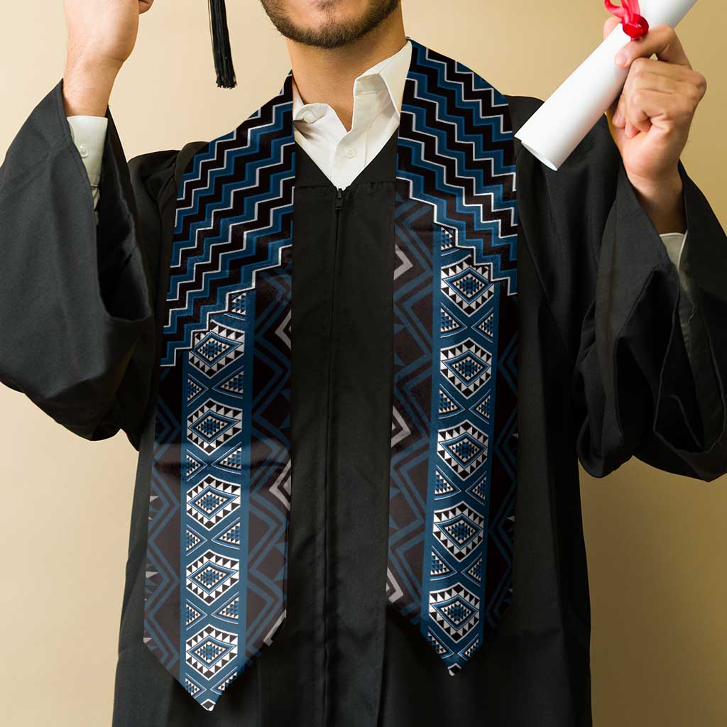 New Zealand Aotearoa Graduation Stole Blue Poutama With Taniko Pattern