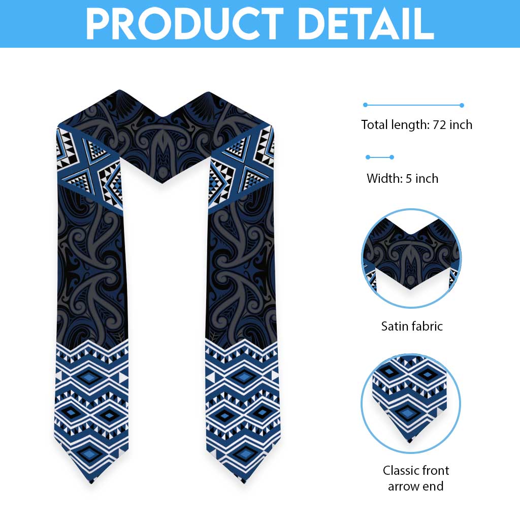 New Zealand Aotearoa Graduation Stole Blue Taniko Art Maori Pattern LT05 - Polynesian Pride