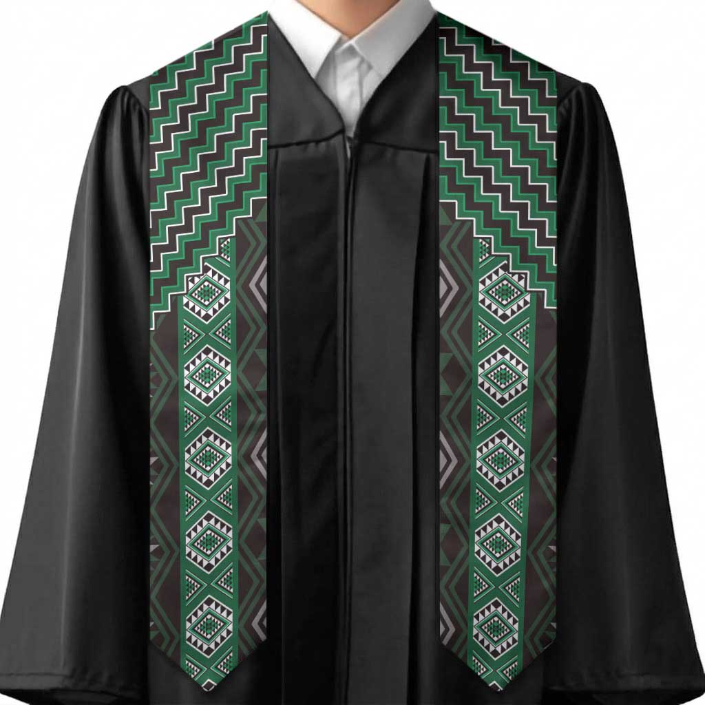 New Zealand Aotearoa Graduation Stole Green Poutama With Taniko Pattern LT05 - Polynesian Pride