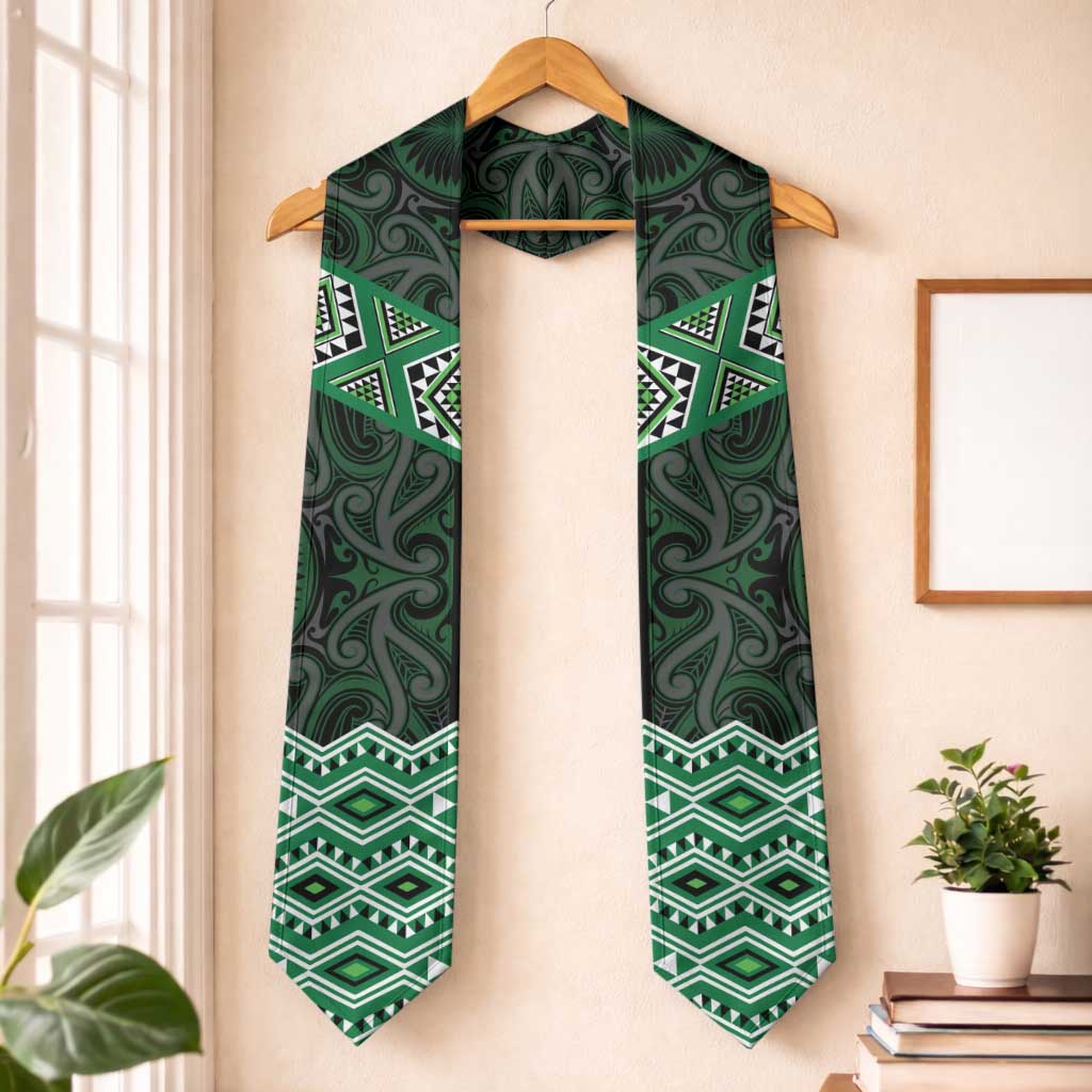 New Zealand Aotearoa Graduation Stole Green Taniko Art Maori Pattern