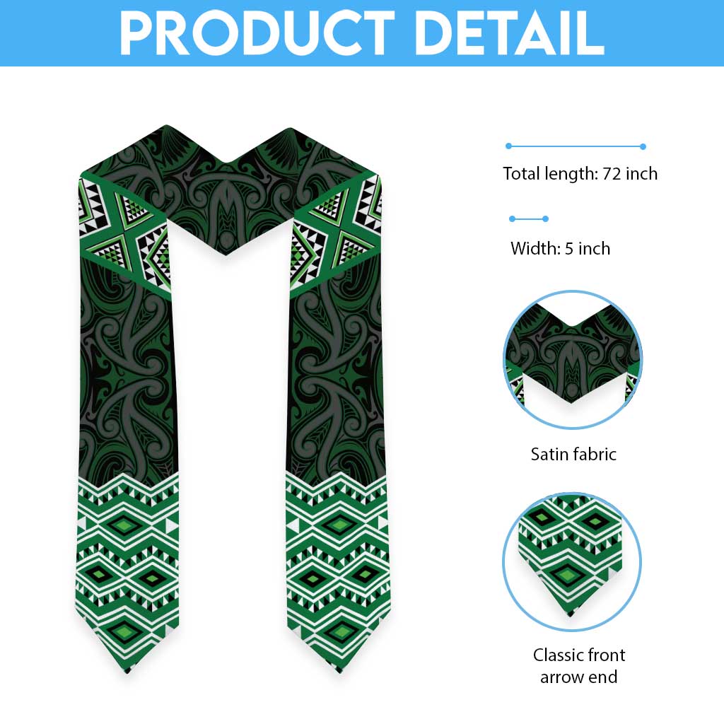 New Zealand Aotearoa Graduation Stole Green Taniko Art Maori Pattern