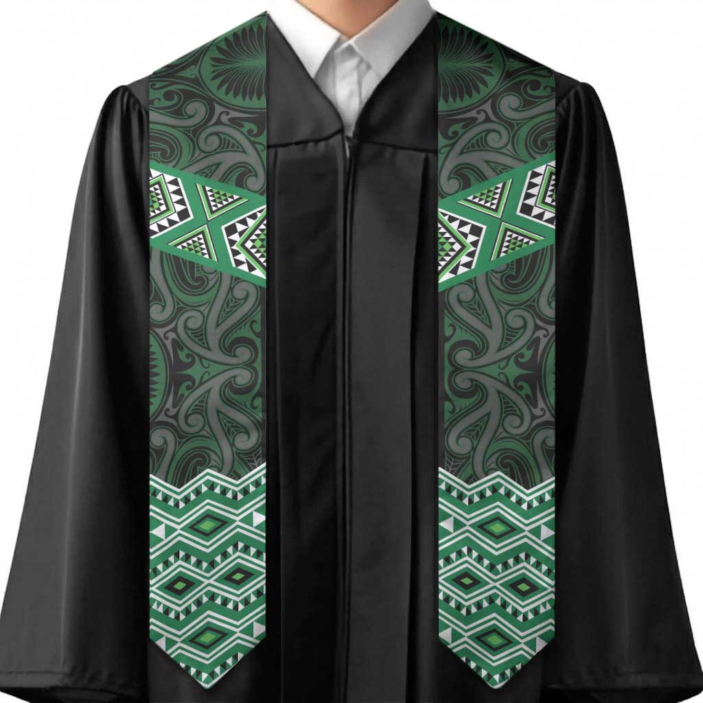 New Zealand Aotearoa Graduation Stole Green Taniko Art Maori Pattern