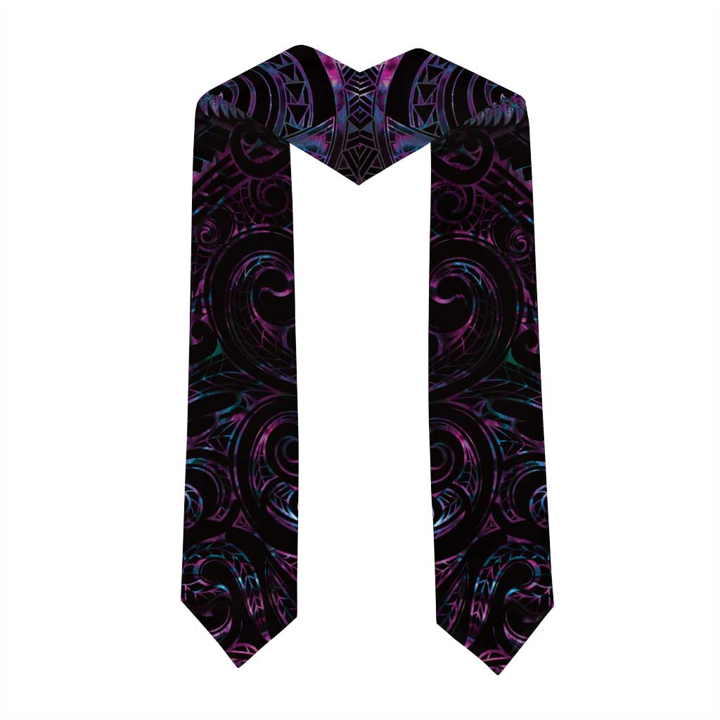 New Zealand Aotearoa Graduation Stole Maori Manaia Paua Shell Glitter Purple LT05 - Polynesian Pride