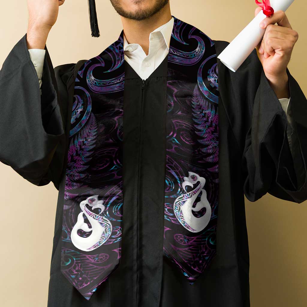New Zealand Aotearoa Graduation Stole Maori Manaia Paua Shell Glitter Purple LT05 - Polynesian Pride