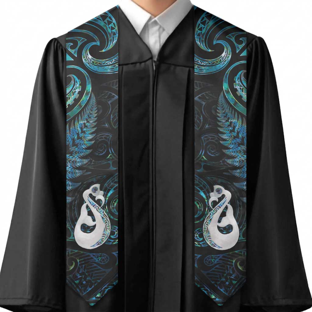 New Zealand Aotearoa Graduation Stole Maori Manaia Paua Shell Glitter Turquoise LT05 - Polynesian Pride