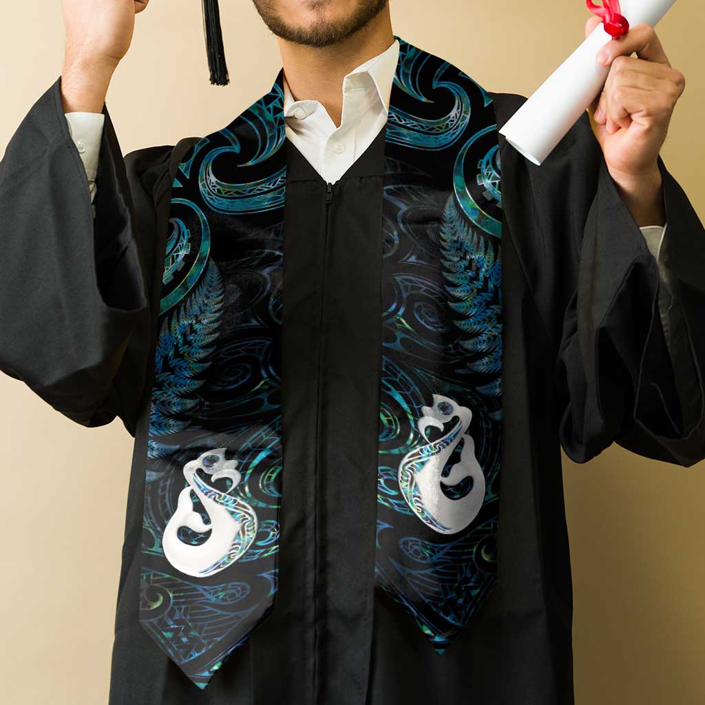 New Zealand Aotearoa Graduation Stole Maori Manaia Paua Shell Glitter Turquoise LT05 - Polynesian Pride