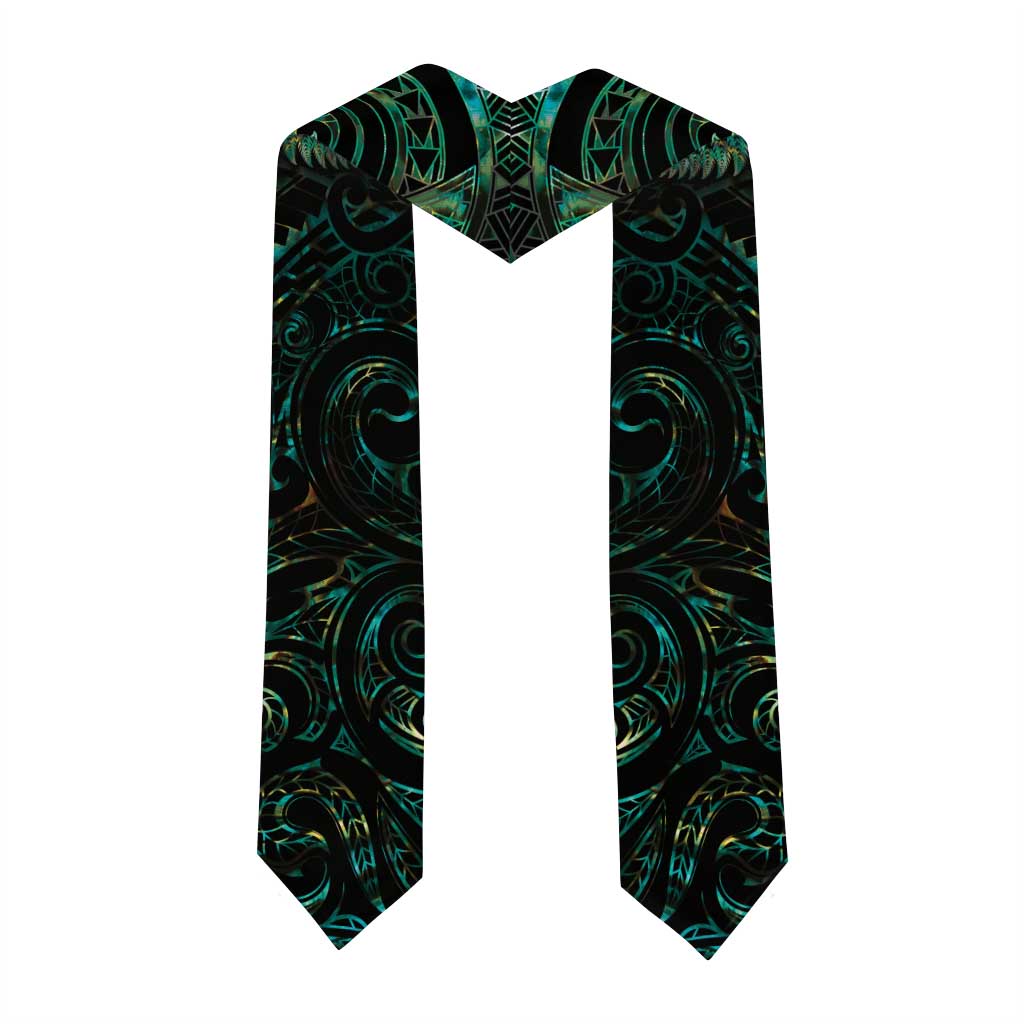 New Zealand Aotearoa Graduation Stole Maori Tane Te Waiora Paua Shell Glitter Green LT05 - Polynesian Pride
