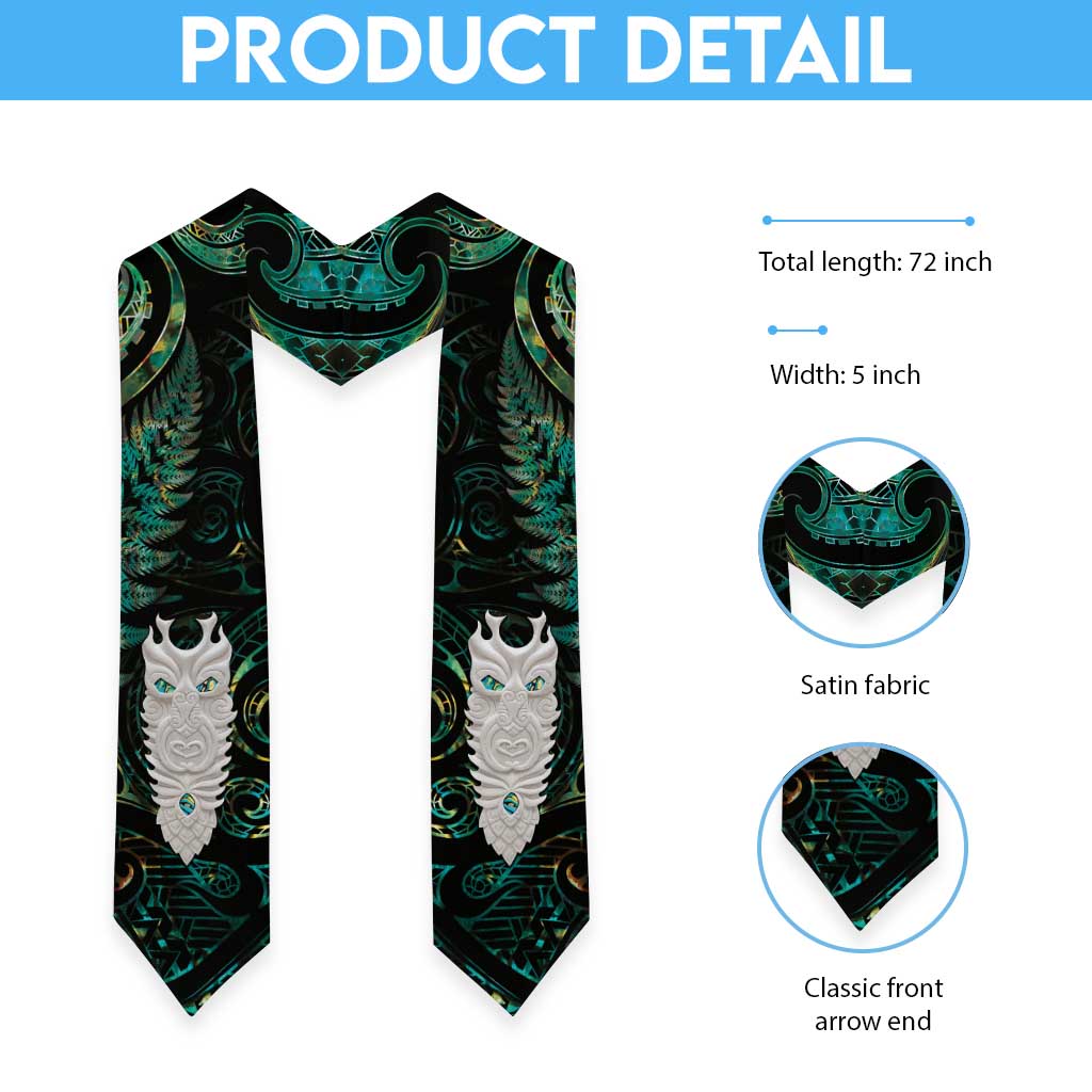 New Zealand Aotearoa Graduation Stole Maori Tane Te Waiora Paua Shell Glitter Green LT05 - Polynesian Pride