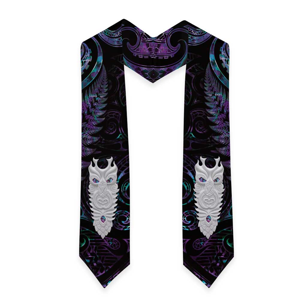 New Zealand Aotearoa Graduation Stole Maori Tane Te Waiora Paua Shell Glitter Purple LT05 - Polynesian Pride