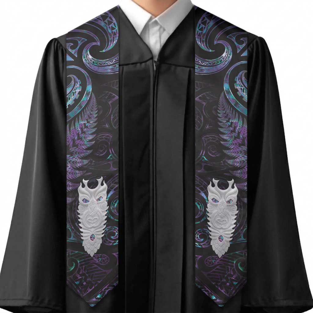 New Zealand Aotearoa Graduation Stole Maori Tane Te Waiora Paua Shell Glitter Purple LT05 - Polynesian Pride