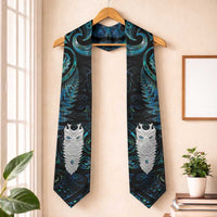 New Zealand Aotearoa Graduation Stole Maori Tane Te Waiora Paua Shell Glitter Turquoise LT05 One Size Turquoise - Polynesian Pride