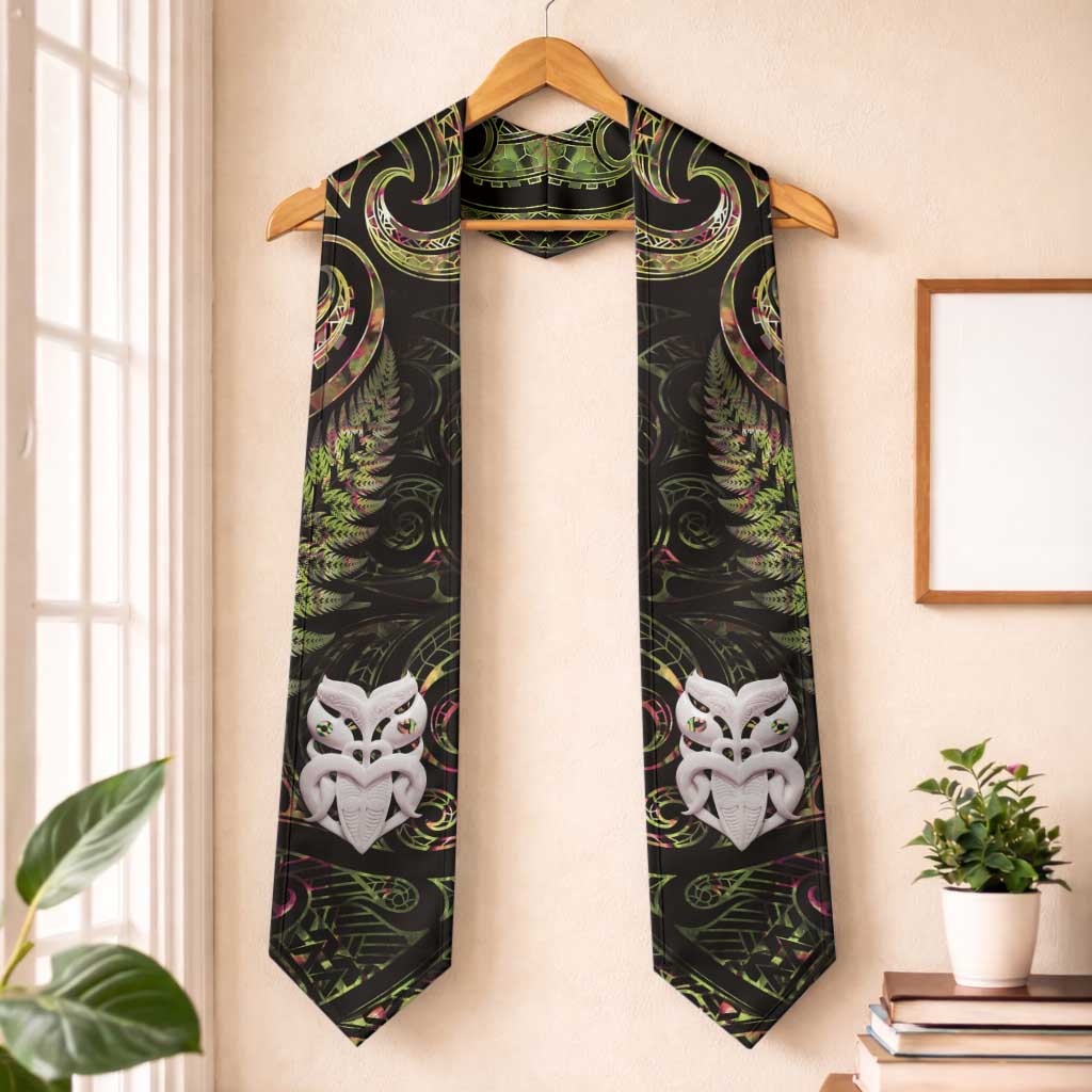 New Zealand Aotearoa Graduation Stole Maori Wheku Paua Shell Glitter Gold LT05 One Size Gold - Polynesian Pride
