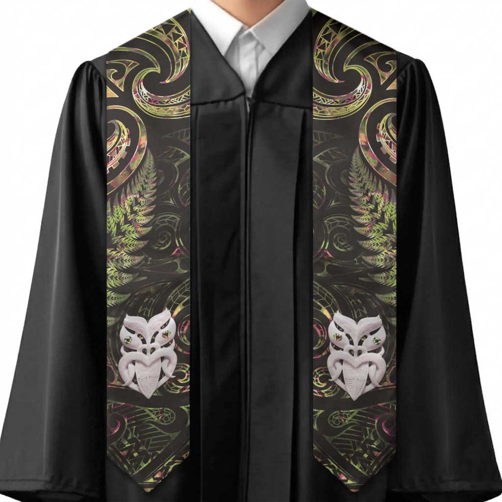 New Zealand Aotearoa Graduation Stole Maori Wheku Paua Shell Glitter Gold LT05 - Polynesian Pride