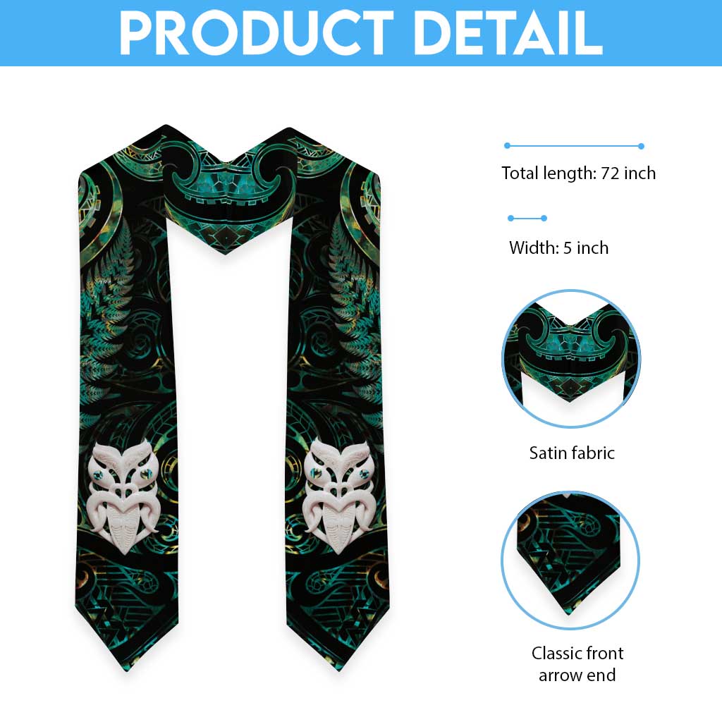 New Zealand Aotearoa Graduation Stole Maori Wheku Paua Shell Glitter Green LT05 - Polynesian Pride
