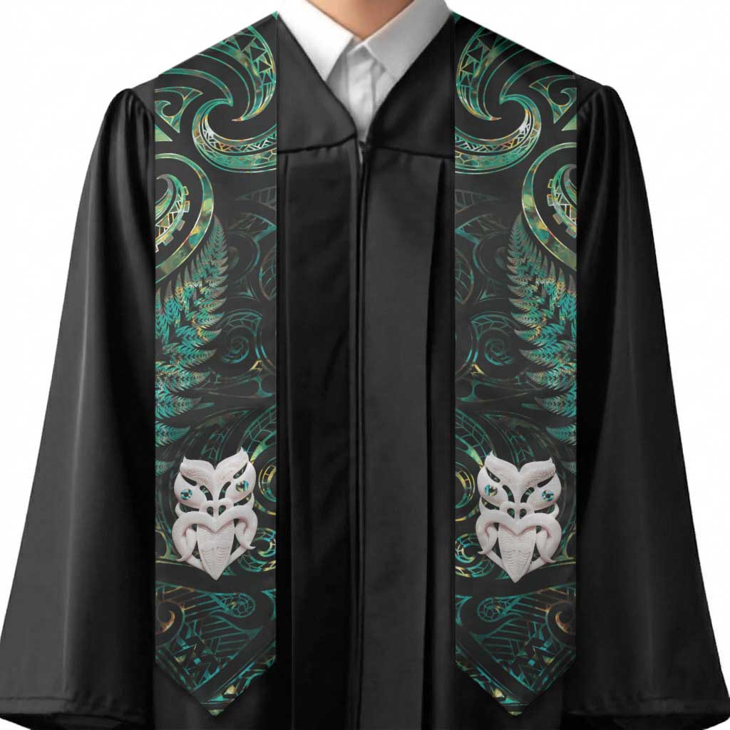 New Zealand Aotearoa Graduation Stole Maori Wheku Paua Shell Glitter Green LT05 - Polynesian Pride