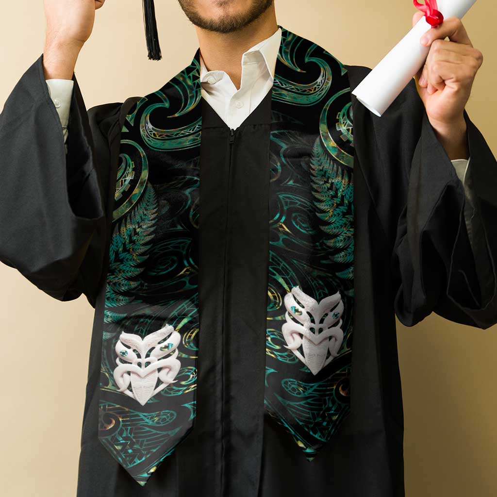 New Zealand Aotearoa Graduation Stole Maori Wheku Paua Shell Glitter Green LT05 - Polynesian Pride