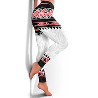 New Zealand Aotearoa Leggings With Kowhaiwhai Pattern Red Version LT05 - Polynesian Pride